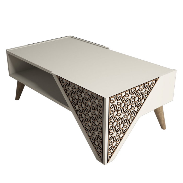 Hanah Home Beril - Mesa de centro Crema con diseño de damasco